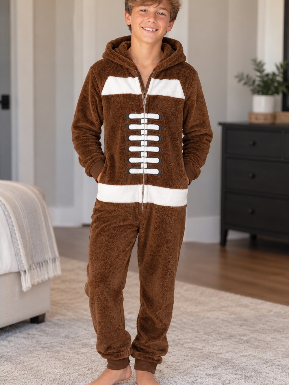 Cat & Jack Brown and White Football Hooded One-Piece